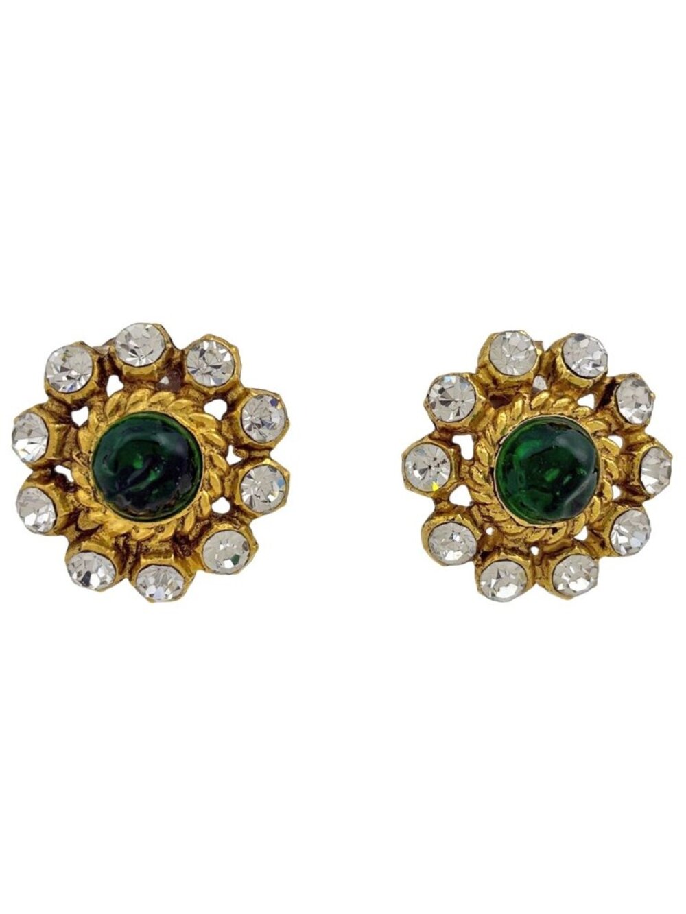 Chanel Colored Stone Single Earring Gripoix Line Gold Green